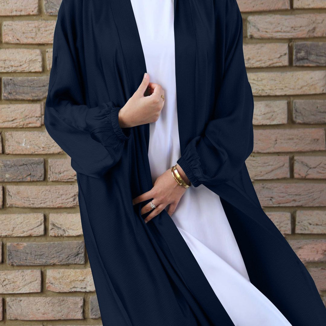 Women Kimono Open Abaya Dubai Imitated Silk Fabric