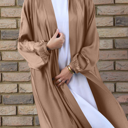 Women Kimono Open Abaya Dubai Imitated Silk Fabric