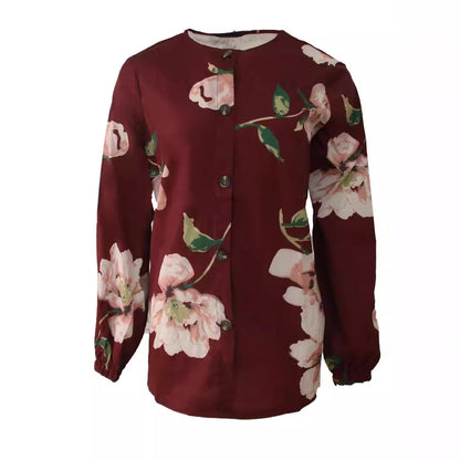 Floral Shirt Robe Fashion Puff Sleeve Shirt For Women