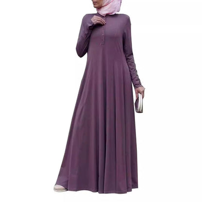 Single-breasted Pullover Long Sleeve Dress Abaya For Women