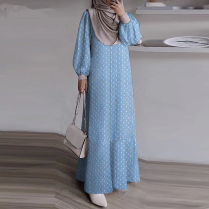 Casual Long Sleeve Loose Waist Round Neck Printed Outfit For Women