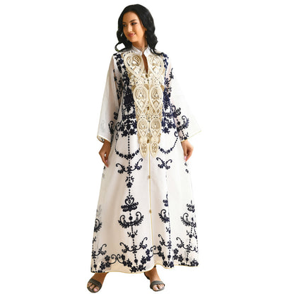 Mesh Embroidery Appliquéd Robe Abaya For Women