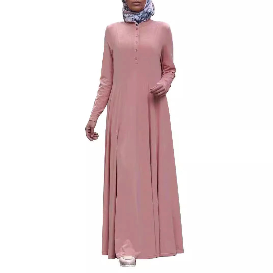 Single-breasted Pullover Long Sleeve Dress Abaya For Women