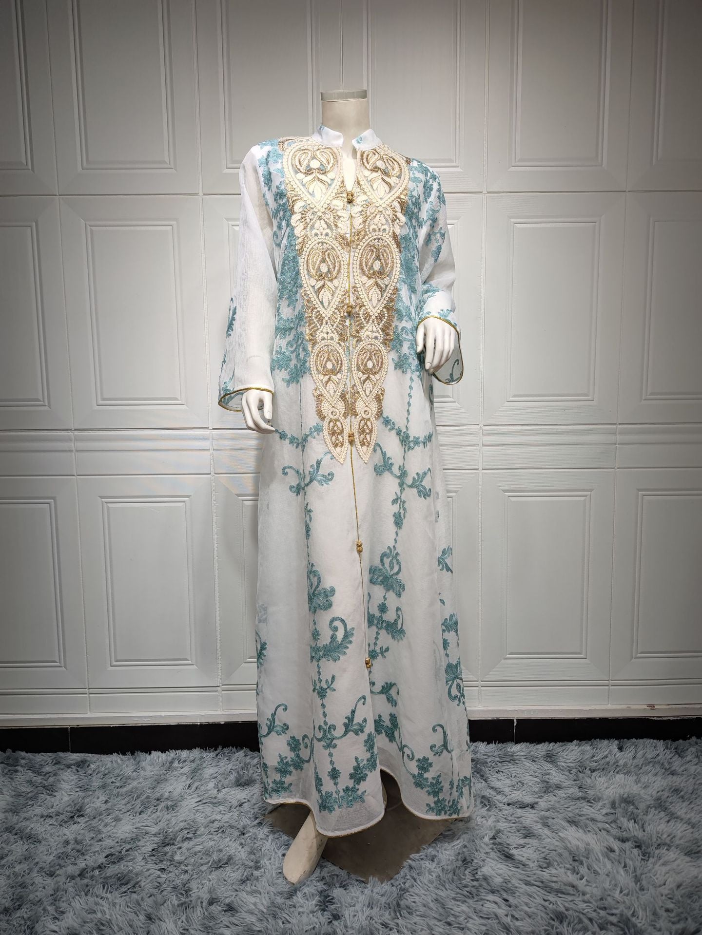 Mesh Embroidery Appliquéd Robe Abaya For Women