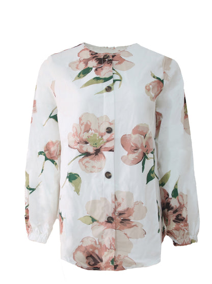 Floral Shirt Robe Fashion Puff Sleeve Shirt For Women