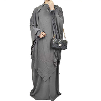 Arabic Solid Color Plus Single-layer Headscarf Two-piece Dress For Women