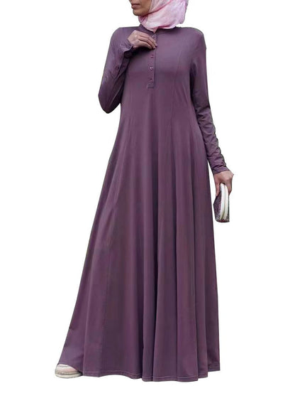 Single-breasted Pullover Long Sleeve Dress Abaya For Women