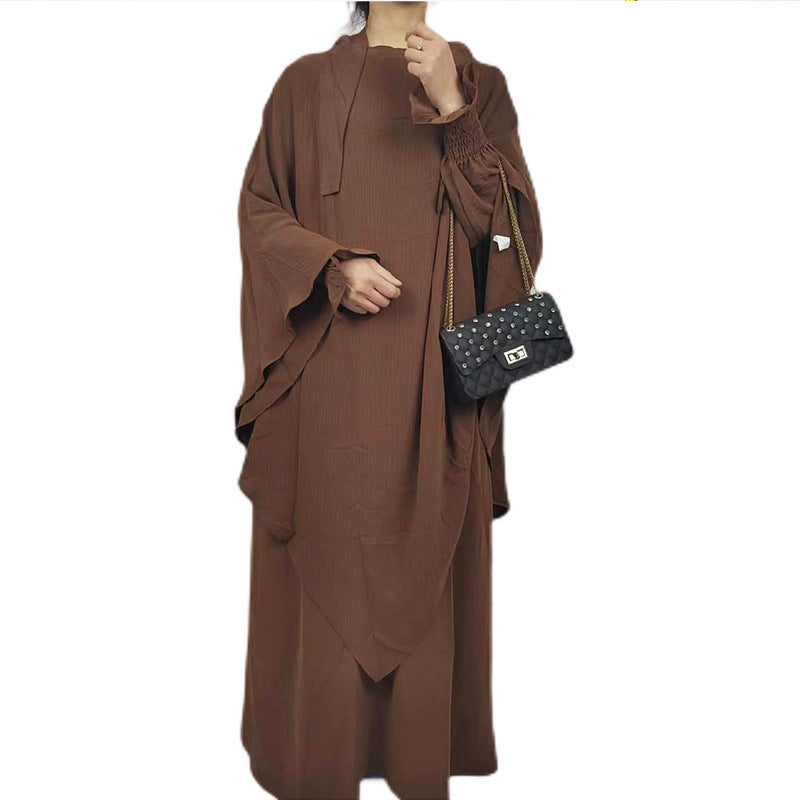 Arabic Solid Color Plus Single-layer Headscarf Two-piece Dress For Women