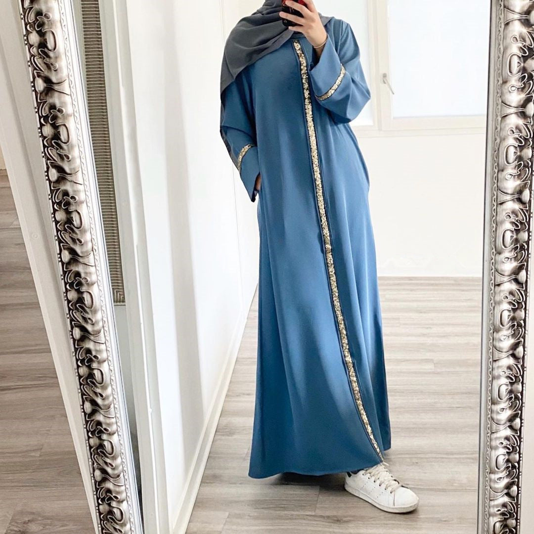 Cardigan Robe Stitching Sequined Dress Abaya For Women