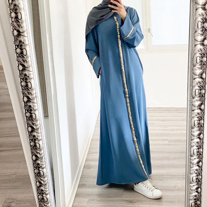 Cardigan Robe Stitching Sequined Dress Abaya For Women