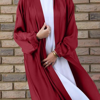 Women Kimono Open Abaya Dubai Imitated Silk Fabric