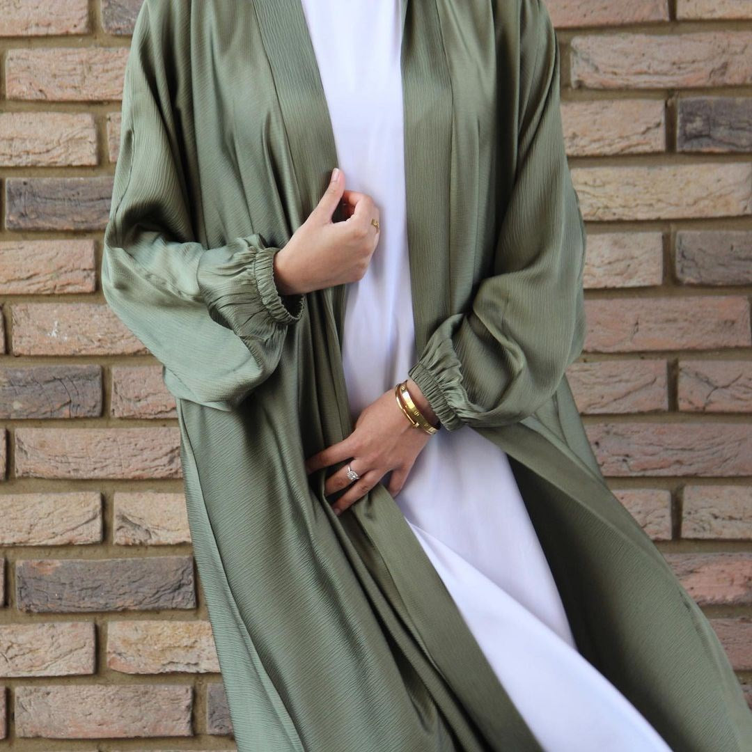 Women Kimono Open Abaya Dubai Imitated Silk Fabric