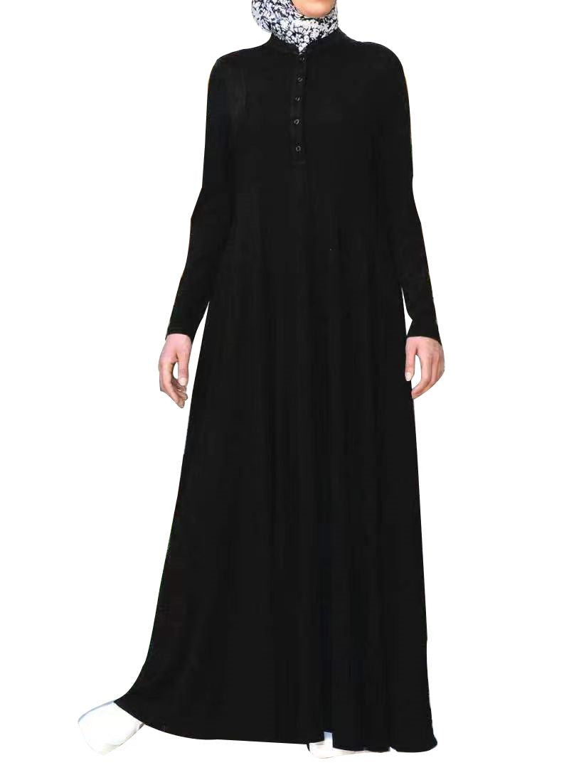 Single-breasted Pullover Long Sleeve Dress Abaya For Women