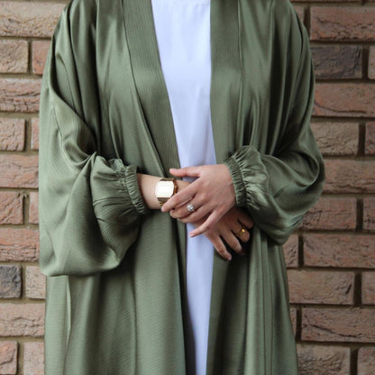 Women Kimono Open Abaya Dubai Imitated Silk Fabric