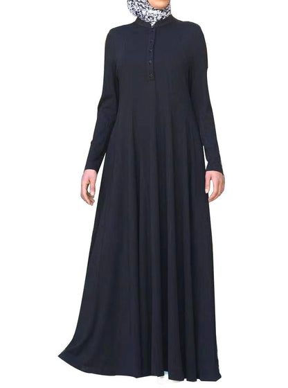 Single-breasted Pullover Long Sleeve Dress Abaya For Women