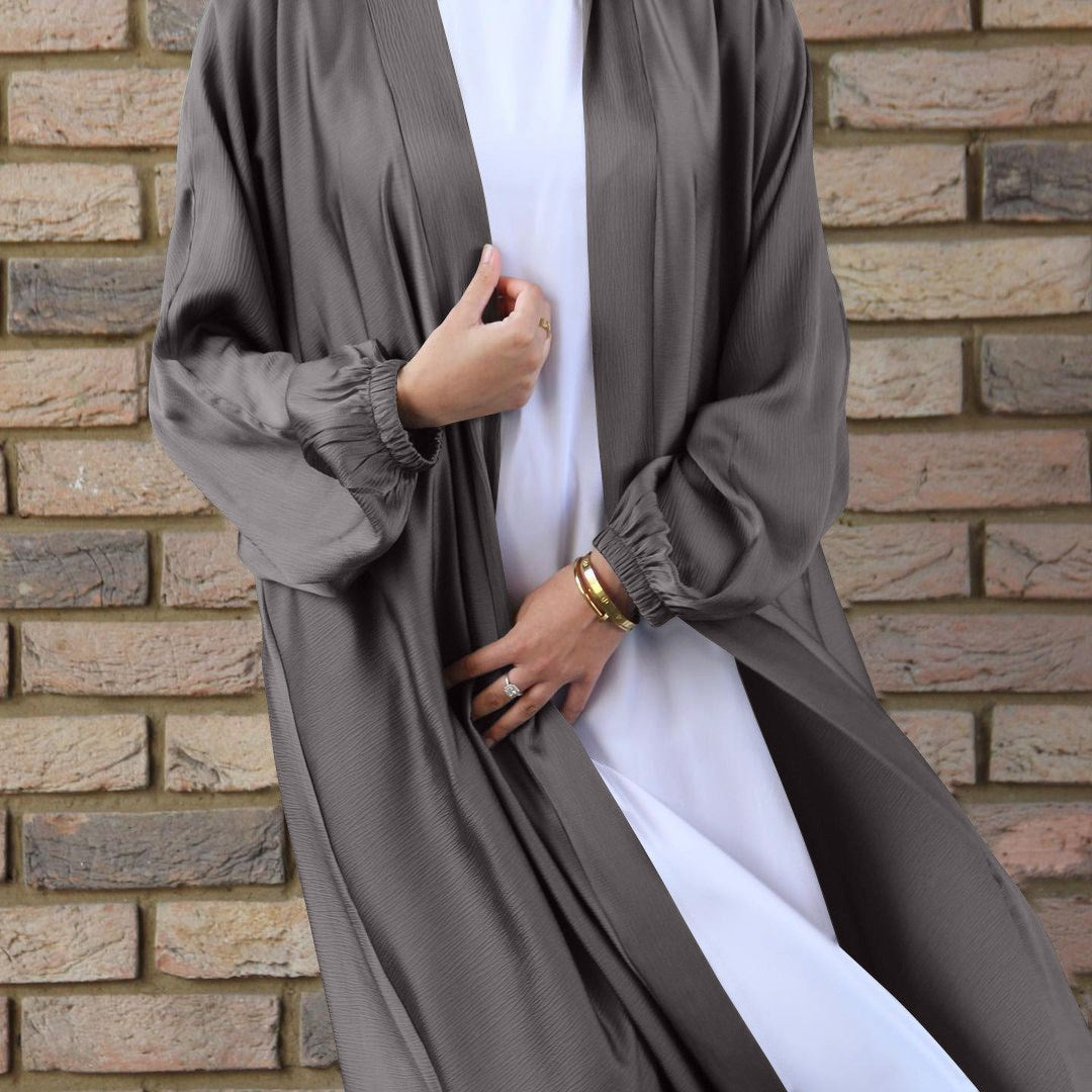 Women Kimono Open Abaya Dubai Imitated Silk Fabric