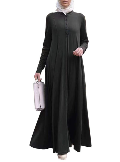 Single-breasted Pullover Long Sleeve Dress Abaya For Women