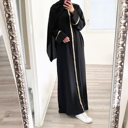 Cardigan Robe Stitching Sequined Dress Abaya For Women