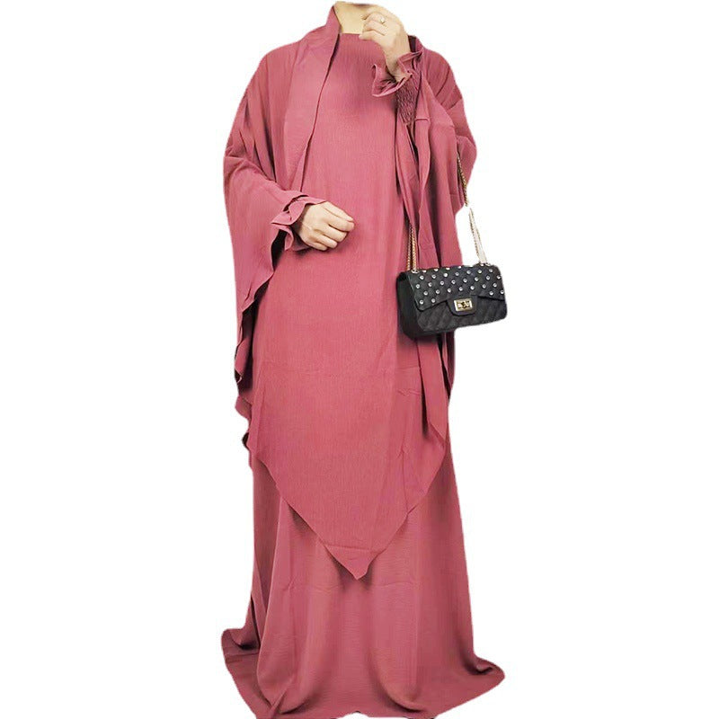 Arabic Solid Color Plus Single-layer Headscarf Two-piece Dress For Women