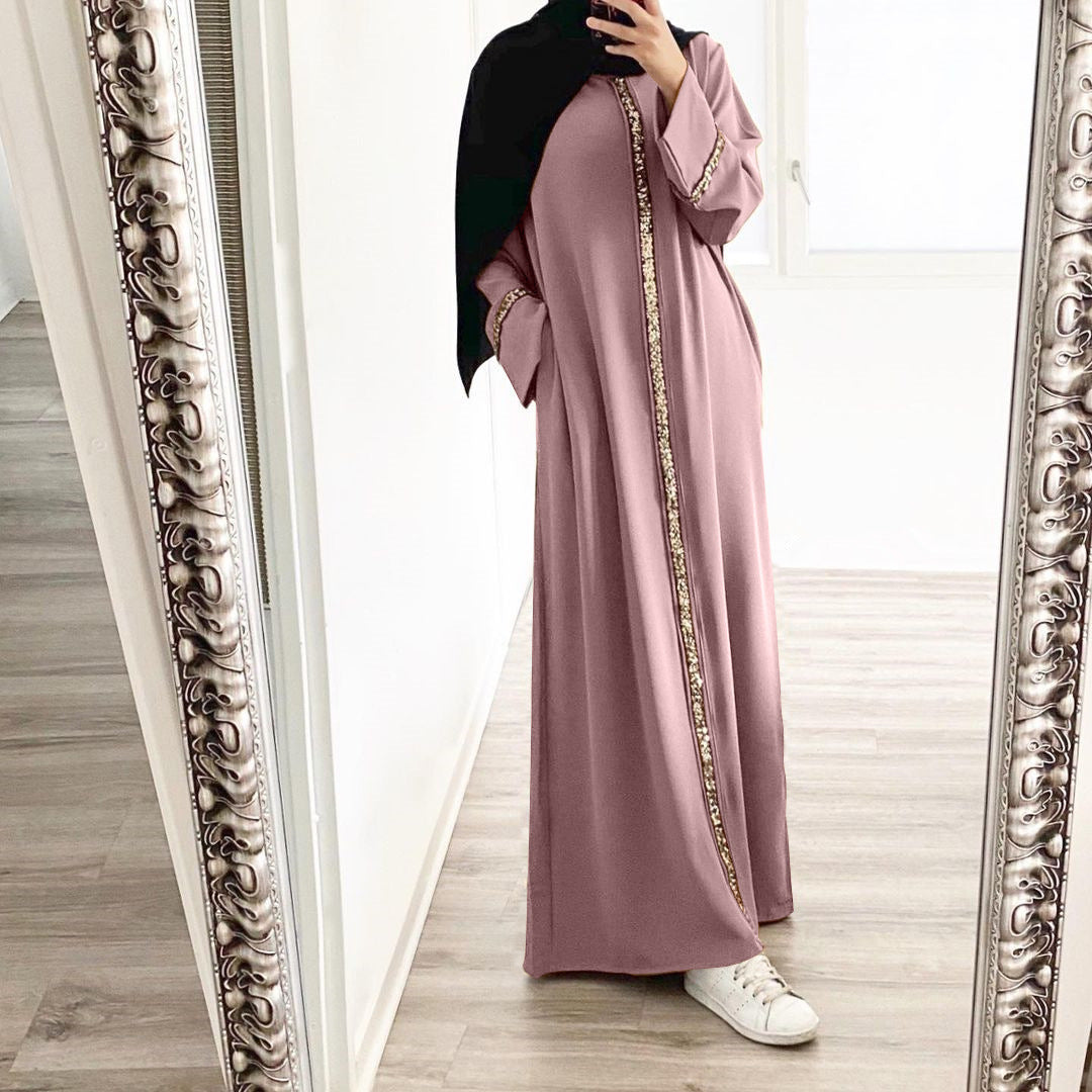 Cardigan Robe Stitching Sequined Dress Abaya For Women