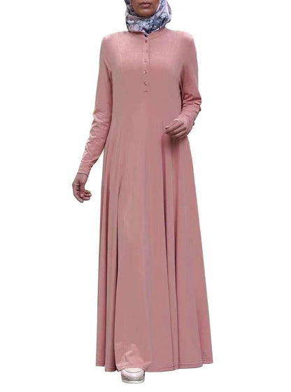 Single-breasted Pullover Long Sleeve Dress Abaya For Women