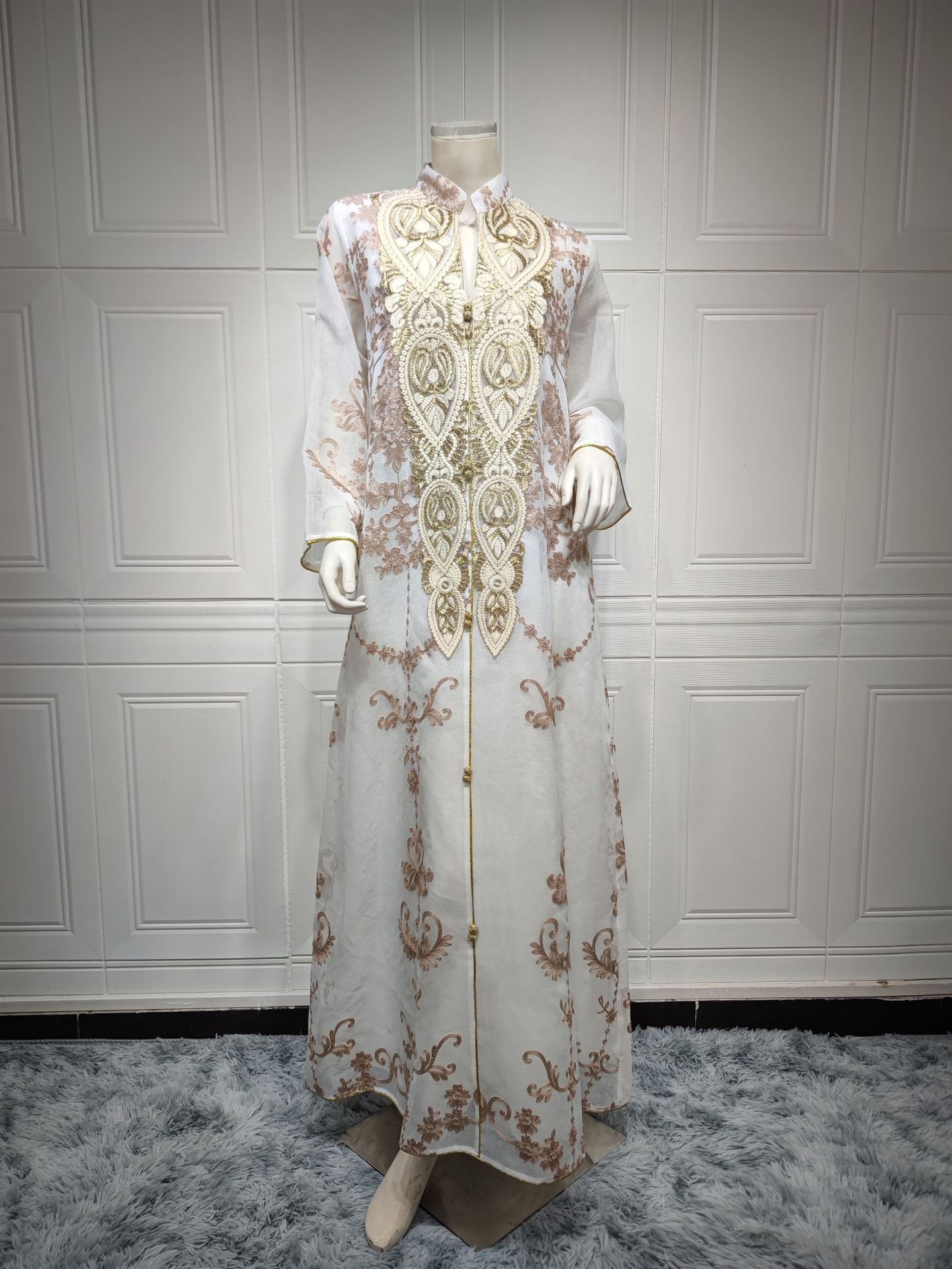 Mesh Embroidery Appliquéd Robe Abaya For Women