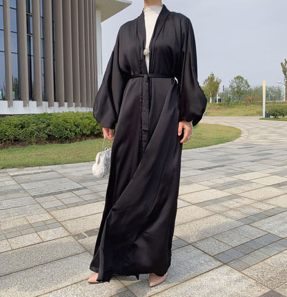 Women Kimono Open Abaya Dubai Imitated Silk Fabric