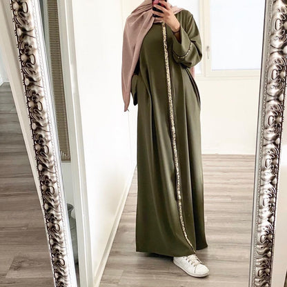 Cardigan Robe Stitching Sequined Dress Abaya For Women