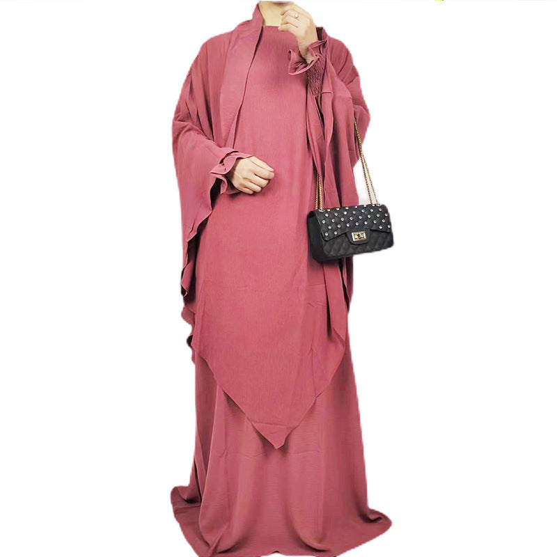 Arabic Solid Color Plus Single-layer Headscarf Two-piece Dress For Women