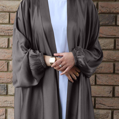 Women Kimono Open Abaya Dubai Imitated Silk Fabric