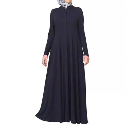 Single-breasted Pullover Long Sleeve Dress Abaya For Women