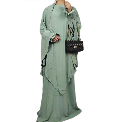 Arabic Solid Color Plus Single-layer Headscarf Two-piece Dress For Women