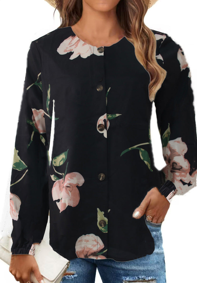 Floral Shirt Robe Fashion Puff Sleeve Shirt For Women