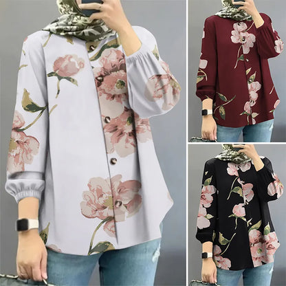 Floral Shirt Robe Fashion Puff Sleeve Shirt For Women