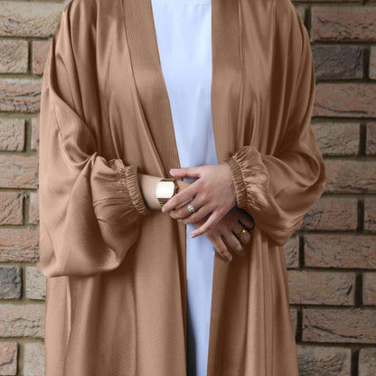 Women Kimono Open Abaya Dubai Imitated Silk Fabric