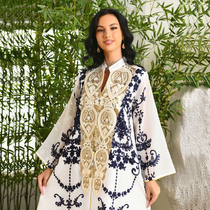 Mesh Embroidery Appliquéd Robe Abaya For Women