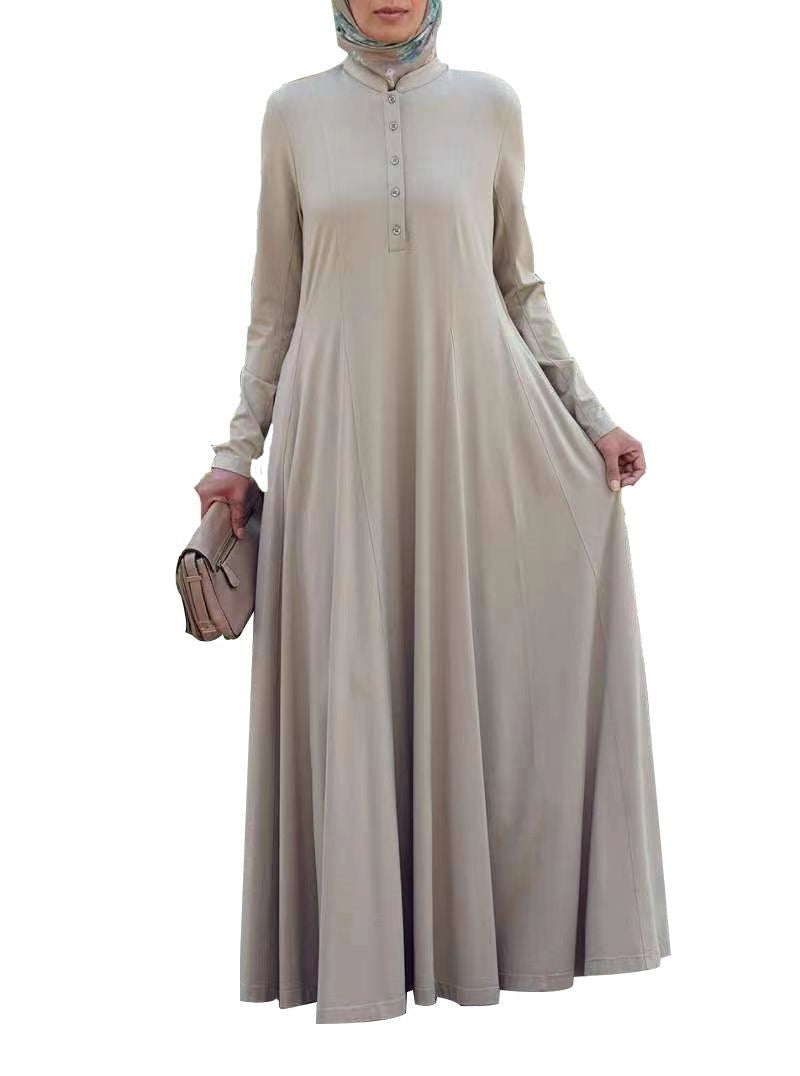 Single-breasted Pullover Long Sleeve Dress Abaya For Women