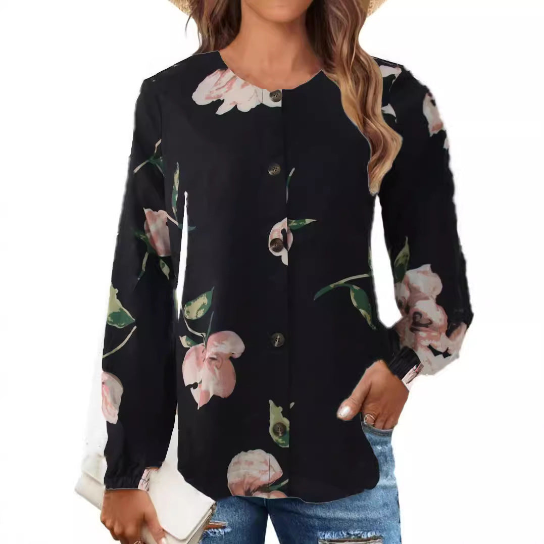 Floral Shirt Robe Fashion Puff Sleeve Shirt For Women