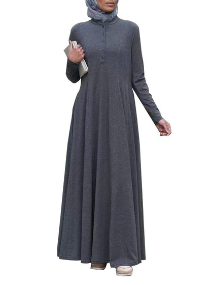 Single-breasted Pullover Long Sleeve Dress Abaya For Women