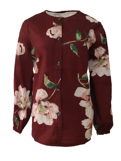 Floral Shirt Robe Fashion Puff Sleeve Shirt For Women