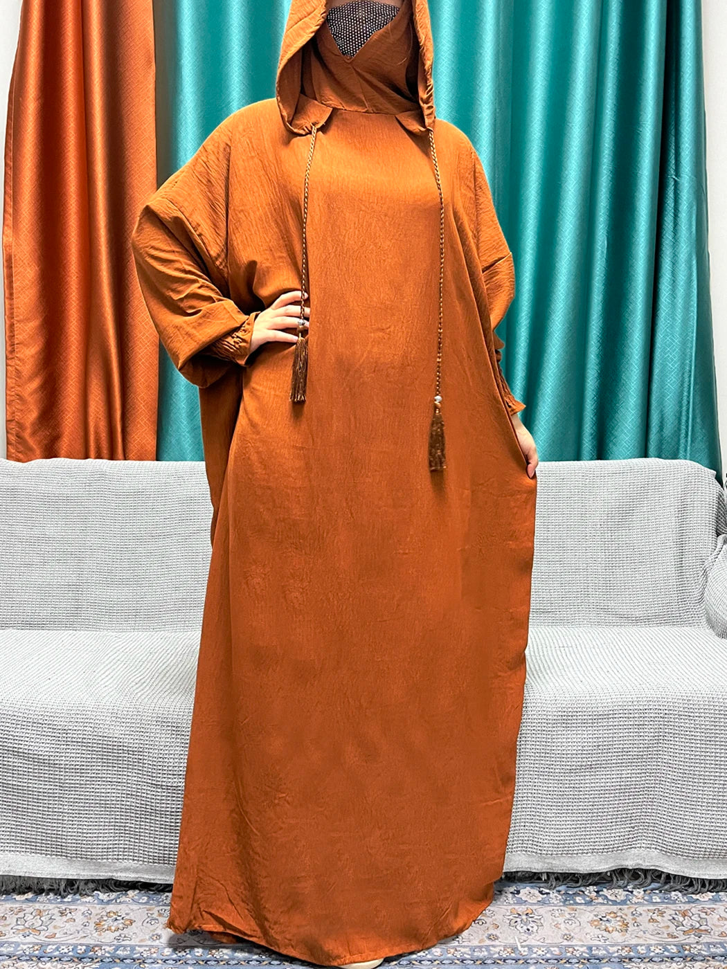 2024 Muslim Cotton Long sleeved Prayer Two piece Hooded Abayas For Women Solid Color Loose Femme Robe African Dubai Islam Dress