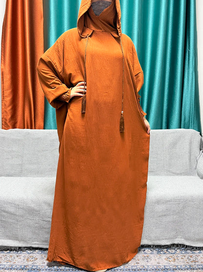 2024 Muslim Cotton Long sleeved Prayer Two piece Hooded Abayas For Women Solid Color Loose Femme Robe African Dubai Islam Dress