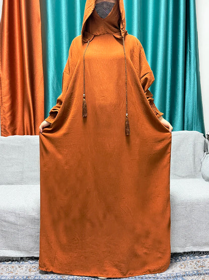 2024 Muslim Cotton Long sleeved Prayer Two piece Hooded Abayas For Women Solid Color Loose Femme Robe African Dubai Islam Dress