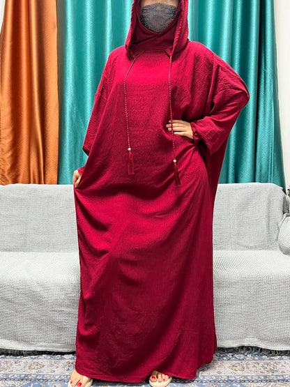 2024 Muslim Cotton Long sleeved Prayer Two piece Hooded Abayas For Women Solid Color Loose Femme Robe African Dubai Islam Dress