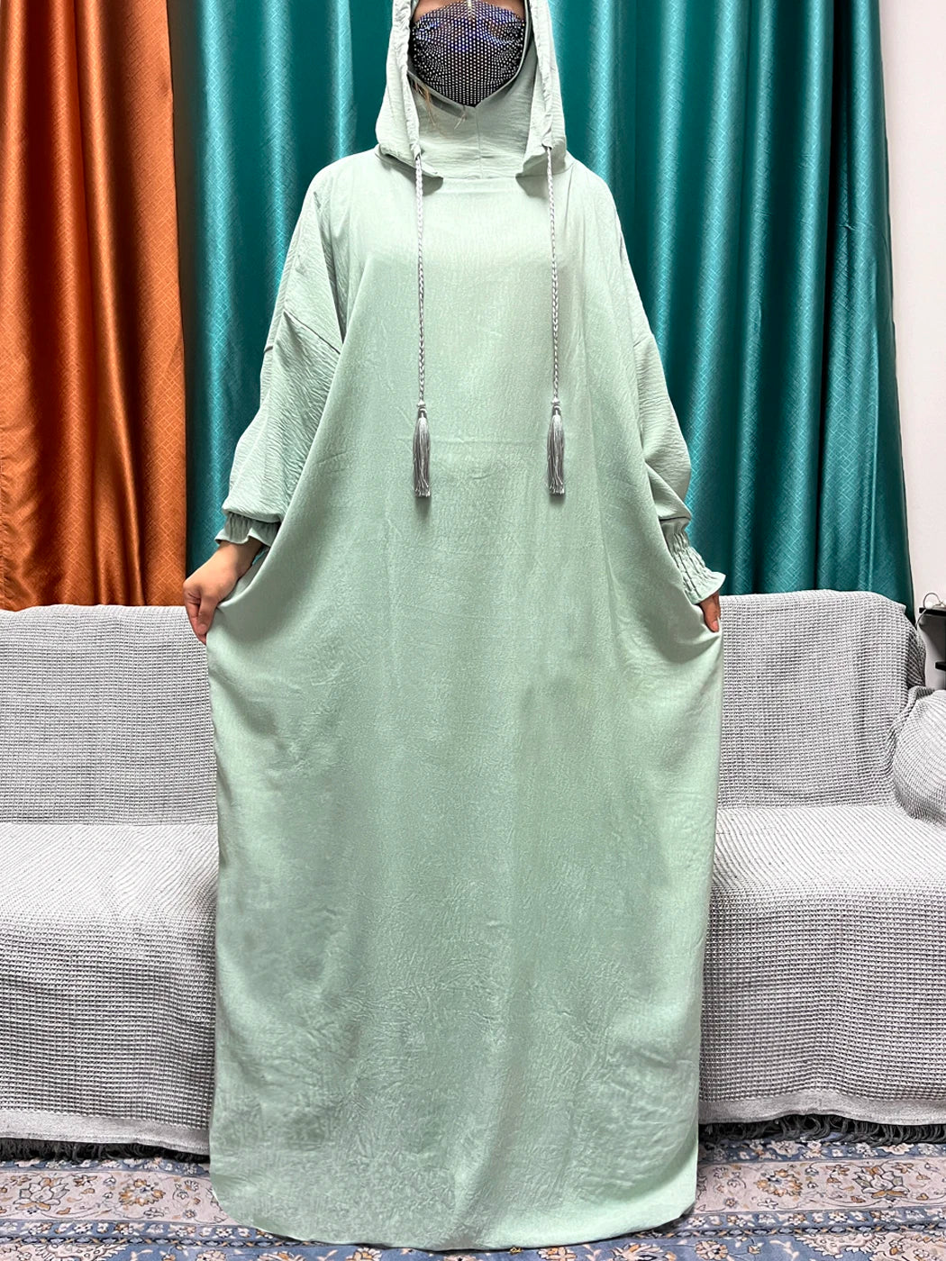 2024 Muslim Cotton Long sleeved Prayer Two piece Hooded Abayas For Women Solid Color Loose Femme Robe African Dubai Islam Dress