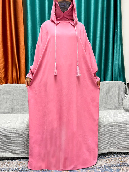 2024 Muslim Cotton Long sleeved Prayer Two piece Hooded Abayas For Women Solid Color Loose Femme Robe African Dubai Islam Dress