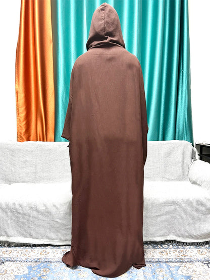 2024 Muslim Cotton Long sleeved Prayer Two piece Hooded Abayas For Women Solid Color Loose Femme Robe African Dubai Islam Dress