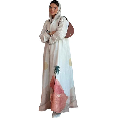 Eid Muslim Party Abaya for Women Ramadan Cardigan Print Casual Long Dress Morocco Kaftan Vestidos Largo Dubai Robe Jalabiya 2024