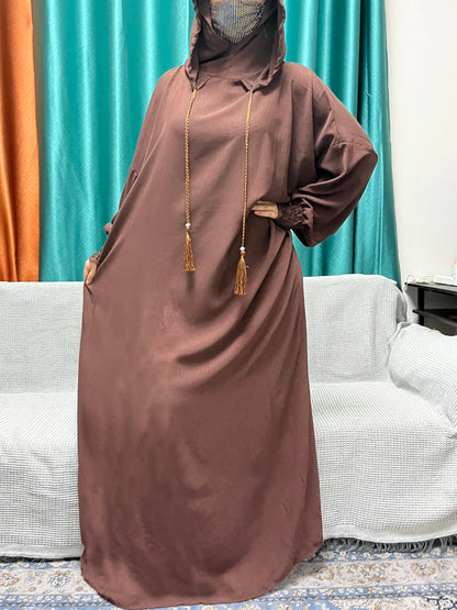 2024 Muslim Cotton Long sleeved Prayer Two piece Hooded Abayas For Women Solid Color Loose Femme Robe African Dubai Islam Dress