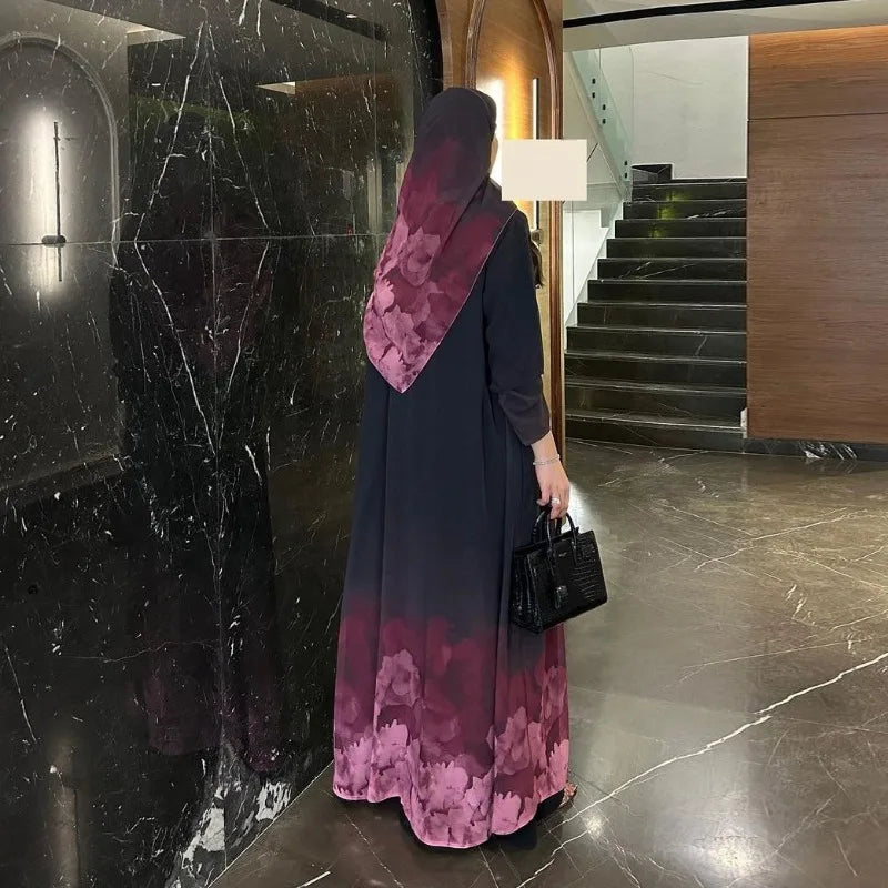 2 Piece Middle East Muslim Cardigan for Women Eid Dubai Hijab Abaya Dress Luxury Islam Party Jalabiya Clothes Turkey Open Robe